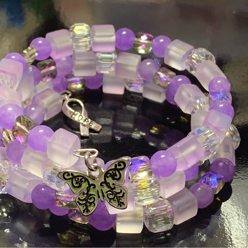 Purple Beaded Fibromyalgia Awareness Coil Bracelet